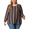 Agnes Orinda Women's Plus Size Colorful Elastic Cuff Crew Neck Long Sleeve Stripe Blouses - 2 of 4