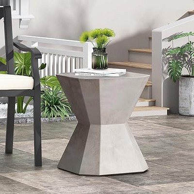Outdoor Lightweight Concrete Side Table – Sleek Hourglass Structure, No Assembly Required,  Perfect for Modern Outdoor Spaces Natural
