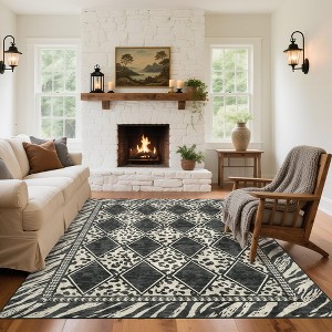 Bordered Runner Rugs: Diamond Print, Non-Slip, Low Pile, Easy-Clean for Hallway, Kitchen, Laundry - 1 of 4