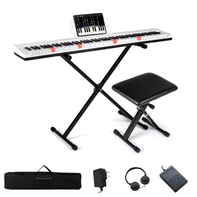 Costway 88-Key Electric Piano Keyboard with Adjustable Stand Stool, Light-up Keys & Buttons White/Black