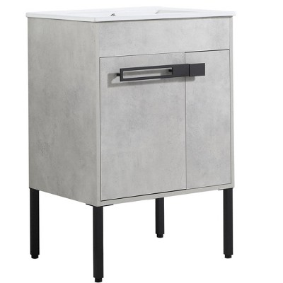 Freestanding Bathroom Vanity with Ceramic Sink, Dual-Purpose Wall-Mounted/Floor-Standing Design, Adjustable Shelf