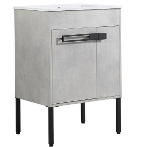 Freestanding Bathroom Vanity with Ceramic Sink, Dual-Purpose Wall-Mounted/Floor-Standing Design, Adjustable Shelf - 1 of 4