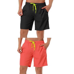 Lars Amadeus Men's Solid Color Drawstring Lightweight Swimwear Beach Board Shorts 2 Packs - 1 of 4