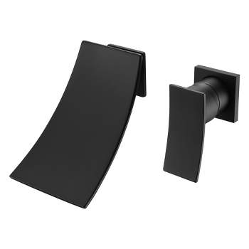 SUMERAIN Matte Black Waterfall Tub Faucet Wall Mount High Flow Bath Filler with Brass Rough-in Valve