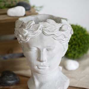 Gulches Greek Style Cement Head Planter - Indoor Outdoor Home Garden Decor, D6" x 9" - 1 of 4