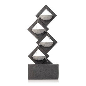 39" Resin Indoor/Outdoor Soothing 4-Tier Zen Fountain with LED Lights Gray - Alpine Corporation: Water Feature, Garden Decor - 1 of 4