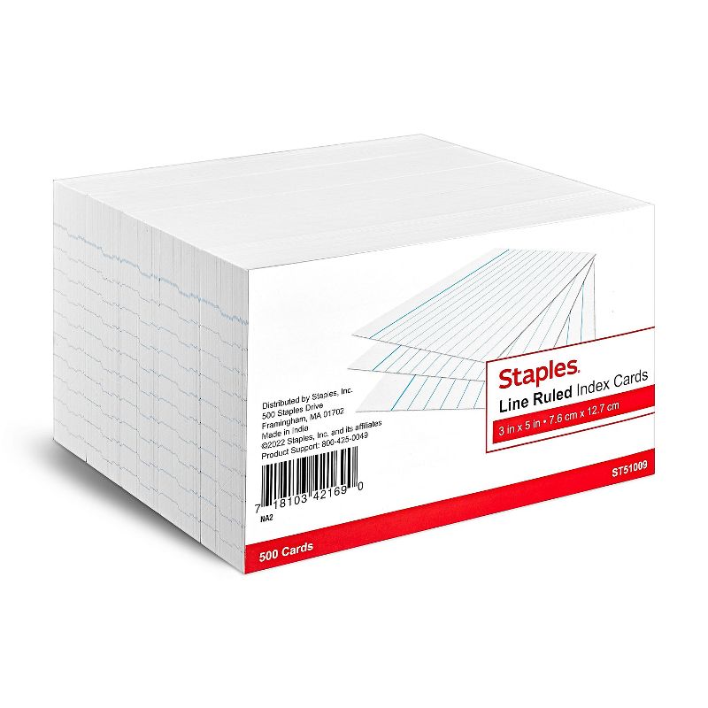 Staples 3" x 5" Line Ruled Index Cards 500/Pack (51009) 233601, 1 of 6