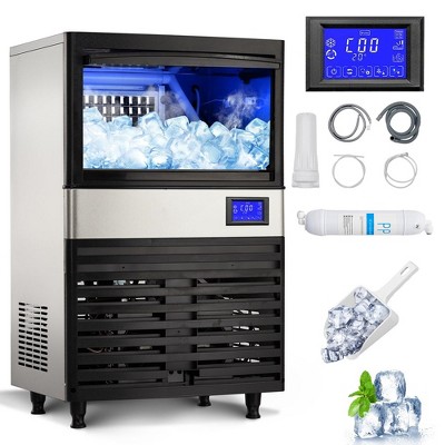 Commercial Ice Maker Machine 110lbs/24h with 27lbs Storage Bin, Stainless Steel Ice Machine with Ice Scoop