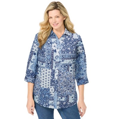 Woman Within Perfect Three Quarter Sleeve Shirt