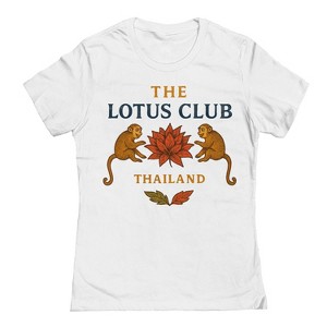Rerun Island Women's Lotus Club Thailand Monkeys Luxury Paradise With A Side Of Chaos Short Sleeve Graphic Cotton T-Shirt - 1 of 4