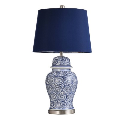 Blue Ivy Ceramic Table Lamp with Dark Blue Hardback Fabric Shade