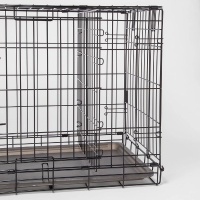 Large Black Steel Collapsible Dog Crate with Plastic Tray