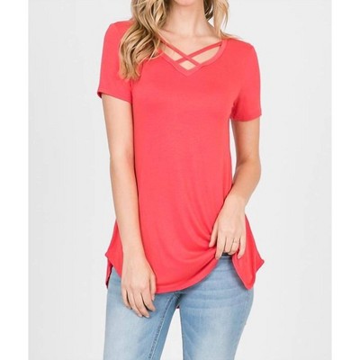 Women's V Neck Strappy Tee - HEIMISH USA