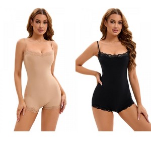 INSPIRE CHIC 2 Pcs Women's Lace Trim Cami Adjustable Straps Tummy Control Body Shapers - 1 of 4