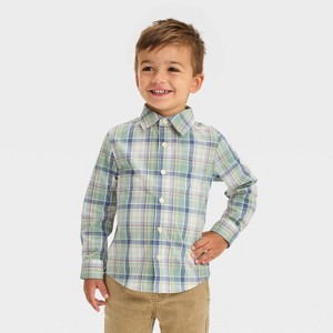 OshKosh B'gosh Toddler Boys' Plaid Woven Long Sleeve Shirt - Green - 1 of 3