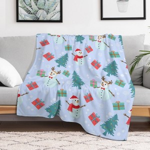 Merry Christmas Snowman Christmas Throw Blanket Soft Fleece Christmas Blanket Cozy Flannel Throw for Couch Bed 40x50 inches - 1 of 1