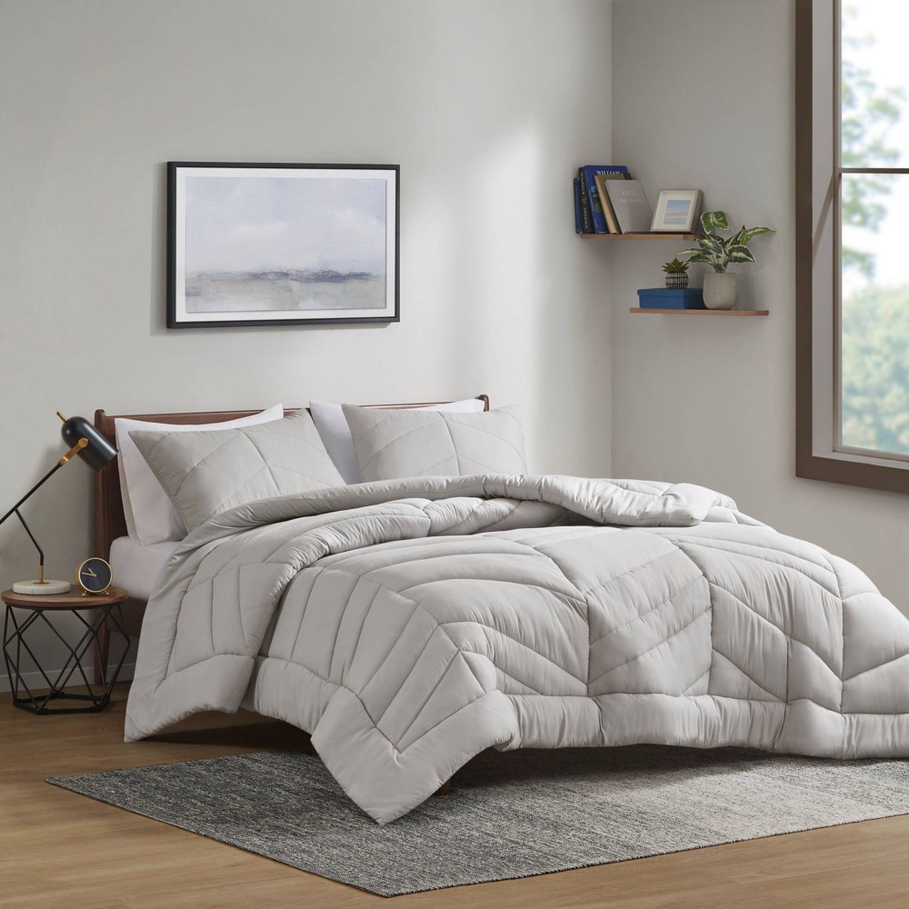 Photos - Bed Linen Full/Queen Sutton Quilted Chevron Comforter Set Gray - Intelligent Design