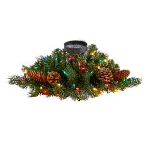 Nearly Natural 16-in Flocked and Glittered Artificial Christmas Pine Candelabrum with 35 Multicolored Lights and Pine Cones - 1 of 3