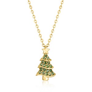 Ross-Simons 0.15 ct. t.w. Green Diamond Christmas Tree Pendant Necklace in 18kt Gold Over Sterling Size 18 - 1 of 3