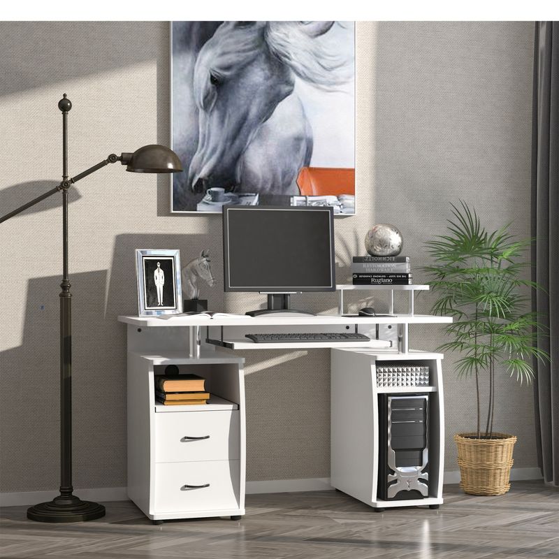 HOMCOM Multi-Function Computer Desk Home Office Workstation with Keyboard Tray, Elevated Shelf,Sliding Scanner Shelf and CPU Stand, 3 of 11