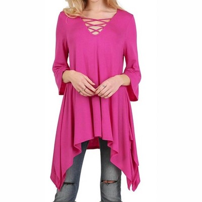 Women's Crossed Bell Sleeve Asymmetrical Tunic - umgee