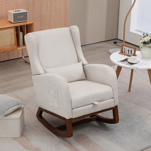 Hrinhom Upholstered Rocking Chair,High back Accent Chair with Retractable Footrest - 1 of 4
