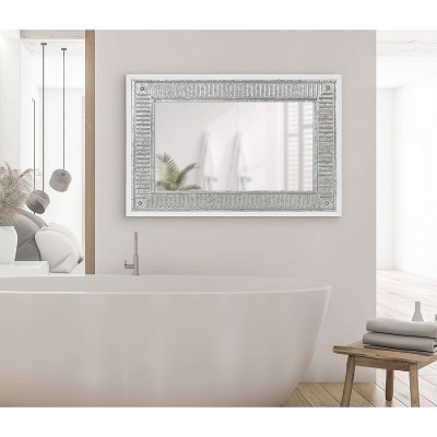 Deely 34.4" Rustic White Wooden Frame Wall Mirror with Galvanized Metal