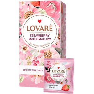 Lovare Strawberry Marshmallow Green Tea 24 Teabags 30g - Delicious GreenTea Blend With Sweet Strawberry And Cornflower Petals - 1 of 1