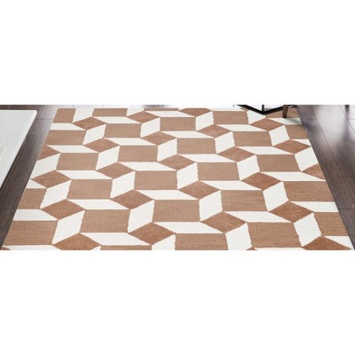 Retro Brown and White Hand-Tufted Wool Geometric Rug