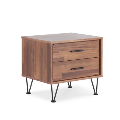Elegant Walnut Finish 2-Drawer Accent Table with Metal Hardware