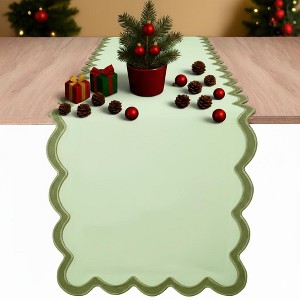 Folkulture Christmas Table Runner | Long Scallop Table Runner for Christmas Decor or Boho Decor for Dining Room Table Decor (Forest Sage) - 1 of 4