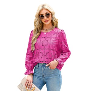 Women's Long Sleeve Embroidered Floral Eyelet Blouse Shirt - Cupshe - 1 of 4