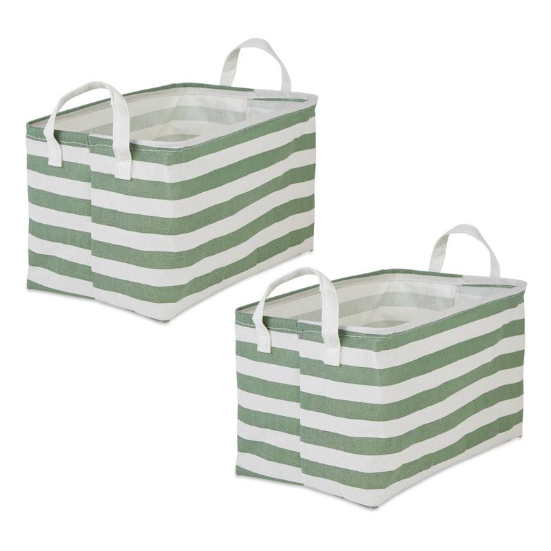 Design Imports Set of 2 Rectangle L 10.5 x 17.5 x 10 Pe Coated Cotton Poly Laundry Bins Stripe Artichoke Green, 1 of 9