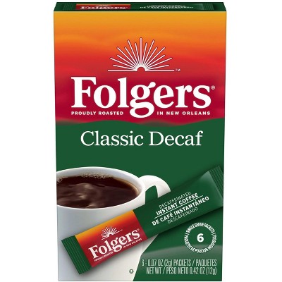 Folgers Classic Decaf Instant Coffee Crystals Packets, 6 Count (Pack of 2)