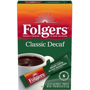 Folgers Classic Decaf Instant Coffee Crystals Packets, 6 Count (Pack of 2) - 1 of 3