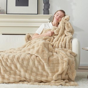 Aoibox Fluffy Faux Fur Throw Blanket for Couch, Lightweight Soft Beige Blanket for Sofa Bed Living Room, Ultra Cozy and Warm - 1 of 4
