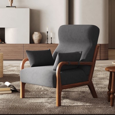 Bestier Mid Century Accent Chair Heightened Headrest with Removable Armrest Pillows,with Solid Wood Frame for Living Room, Bedroom