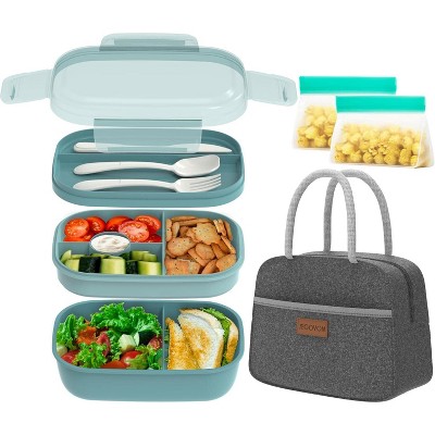 Bento Lunch Box Set - 3 Stackable Containers for Adults and Kids，lunch box for women- Includes Lunch Bag, Leak-Proof and Built-in Utensil Set