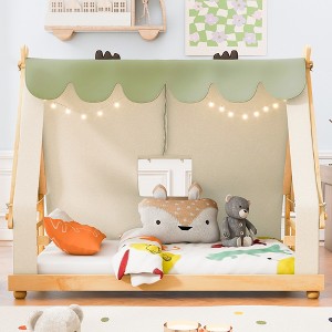 Twin/Full Size House Bed Platform Bed Frame for Kid with Tent & Light - ModernLuxe - 1 of 4