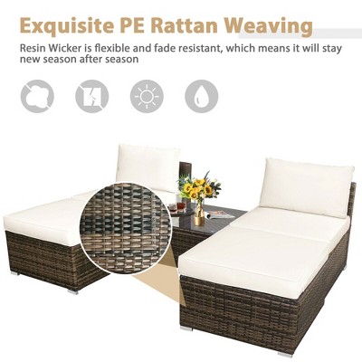 5-Piece White Cushioned Rattan Outdoor Conversation Set