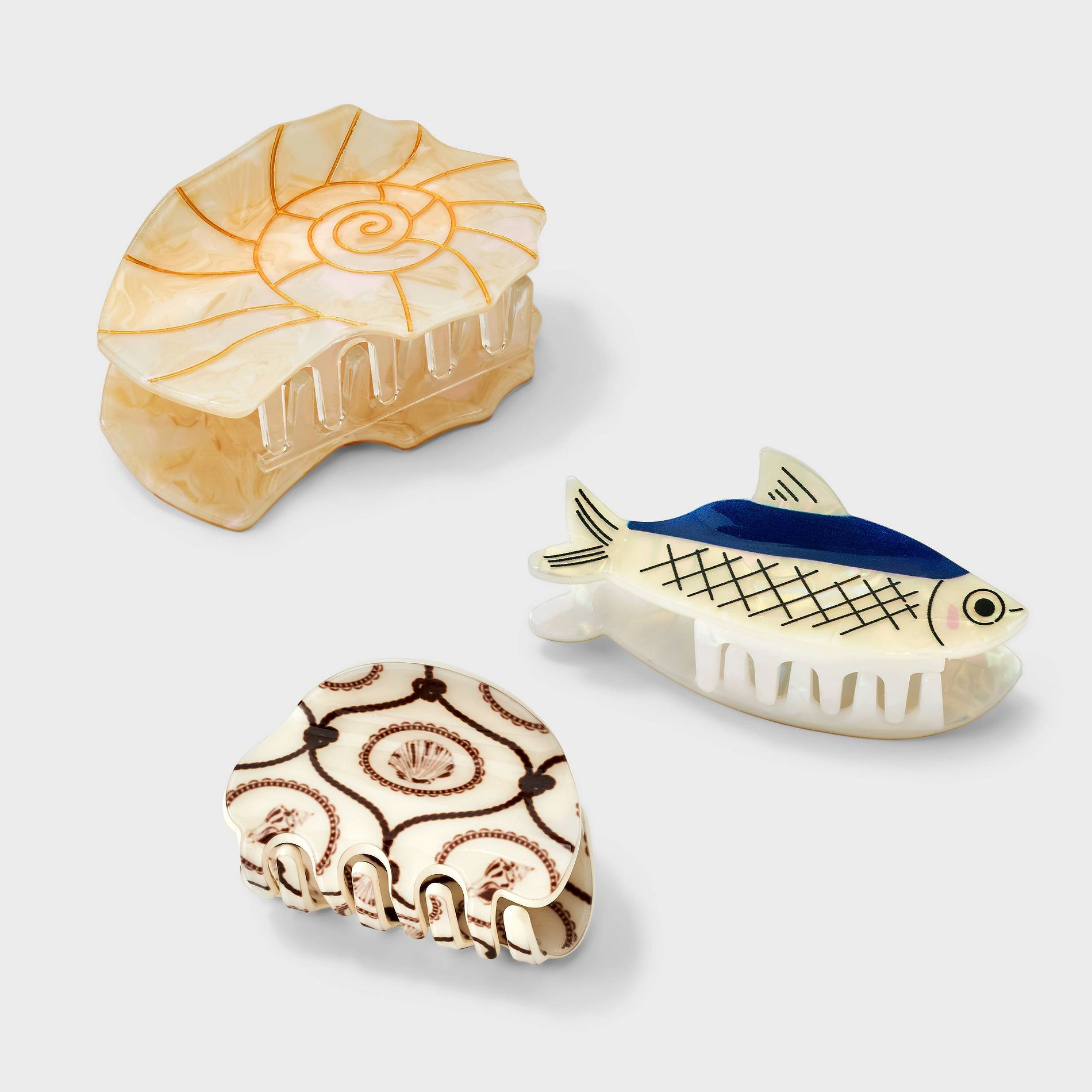 Fish and Shells Claw Clip Set 3pc - Universal Thread™ Multicolor