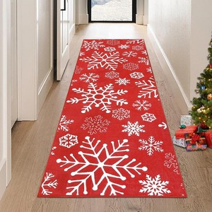 Modern Snowflake Washable Rug Non Slip Low Pile Rug Christmas Decorations Floor Cover Foldable Indoor Carpet for Living Room Bedroom Dining Room - 1 of 4
