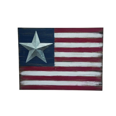 Transpac Wood 24 in. Red White and Blue 4th of July Patriotic Americana Flag