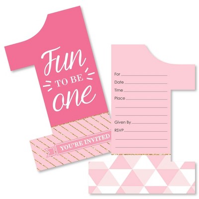 Big Dot of Happiness 1st Birthday Girl - Fun to be One - Shaped Fill-in Invitations - First Birthday Party Invitation Cards with Envelopes - Set of 12