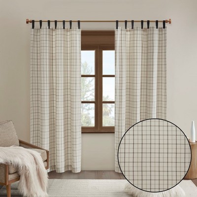 MAYEERTY Plaid Faux Leather Tab Top Curtain Panel with Fleece Lining(Only 1 Pc Panel)