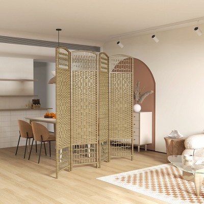 Natural Handwoven 4-Panel Folding Room Divider