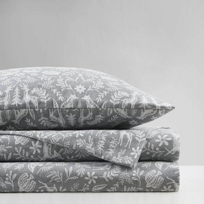 Queen Sage Winter Fauna Cotton Flannel Sheet Set