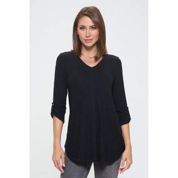 Triratna Women's 3/4 Sleeve Tunic Tops Casual V Neck Blouses Double Layers  Mesh Shirts, Black Gray, Medium : : Fashion