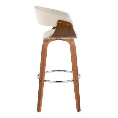 Cream Walnut Chrome Swivel Barstools with Footrest, Set of 2