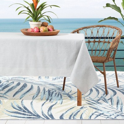 Ivory and Aqua Blue Palm Leaf 5' x 7' Indoor/Outdoor Rug